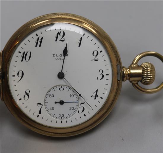 An Elgin gold-plated keyless hunter pocket watch with Arabic dial